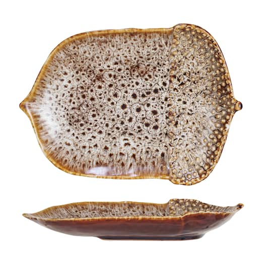 Hello Honey 8.25" Brown Reactive Glaze Stoneware Acorn Shaped Plate